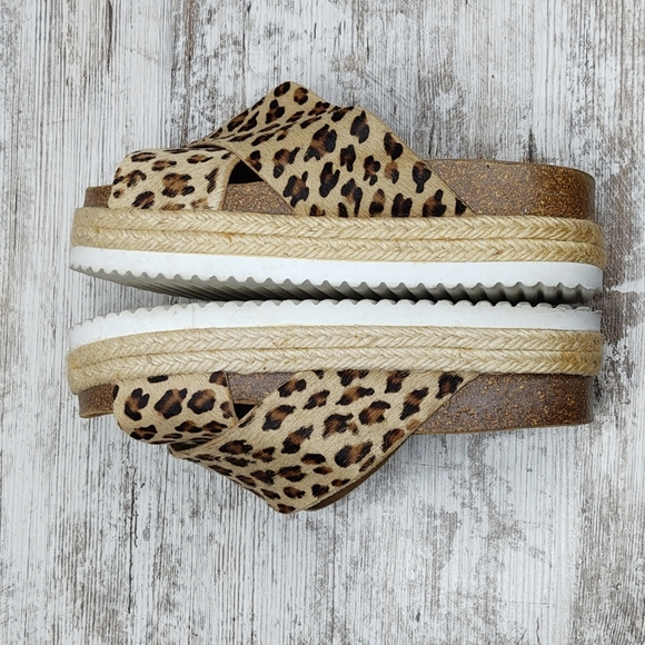Like New Office Girl Leopard Calf Hair Flatform Espadrille Slide Sandal - Picture 11 of 16